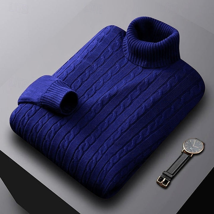 Ribbed Cable-Knit Turtleneck Sweater