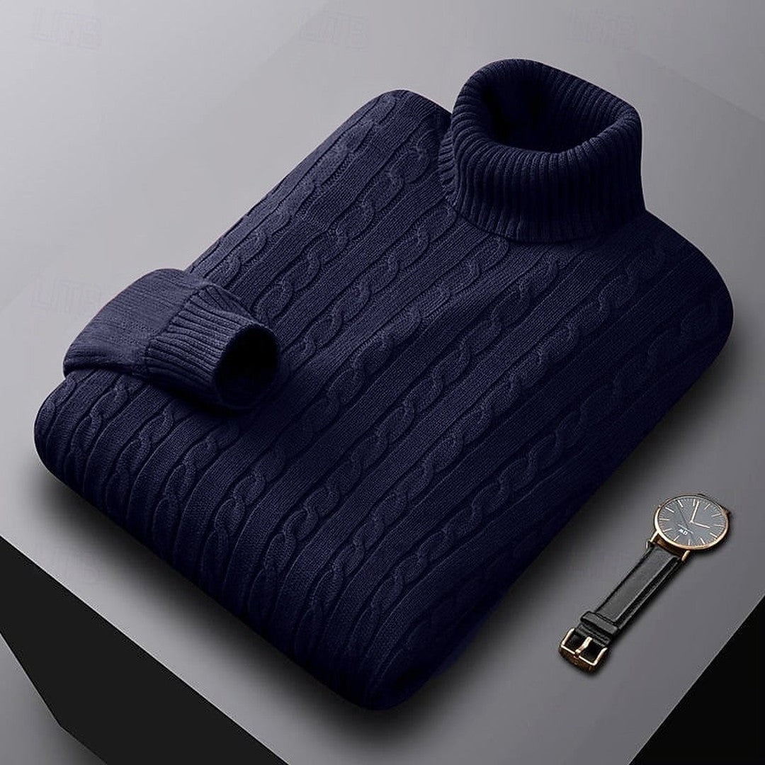 Ribbed Cable-Knit Turtleneck Sweater