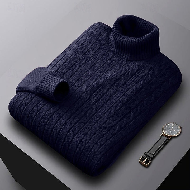 Ribbed Cable-Knit Turtleneck Sweater