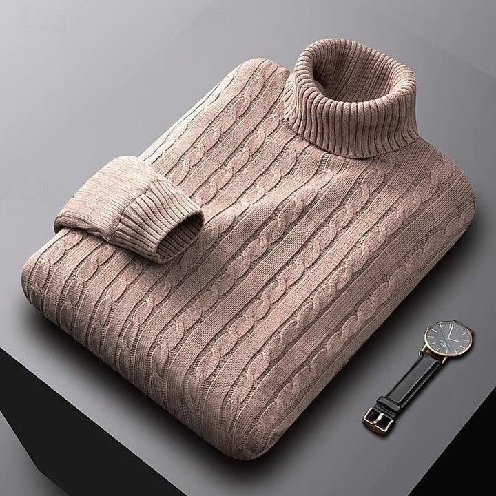 Ribbed Cable-Knit Turtleneck Sweater