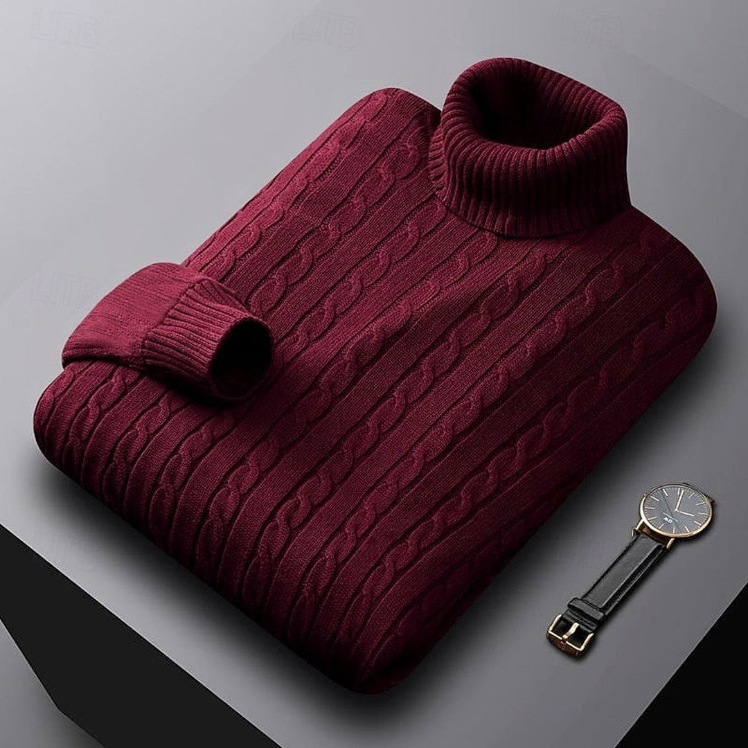 Ribbed Cable-Knit Turtleneck Sweater