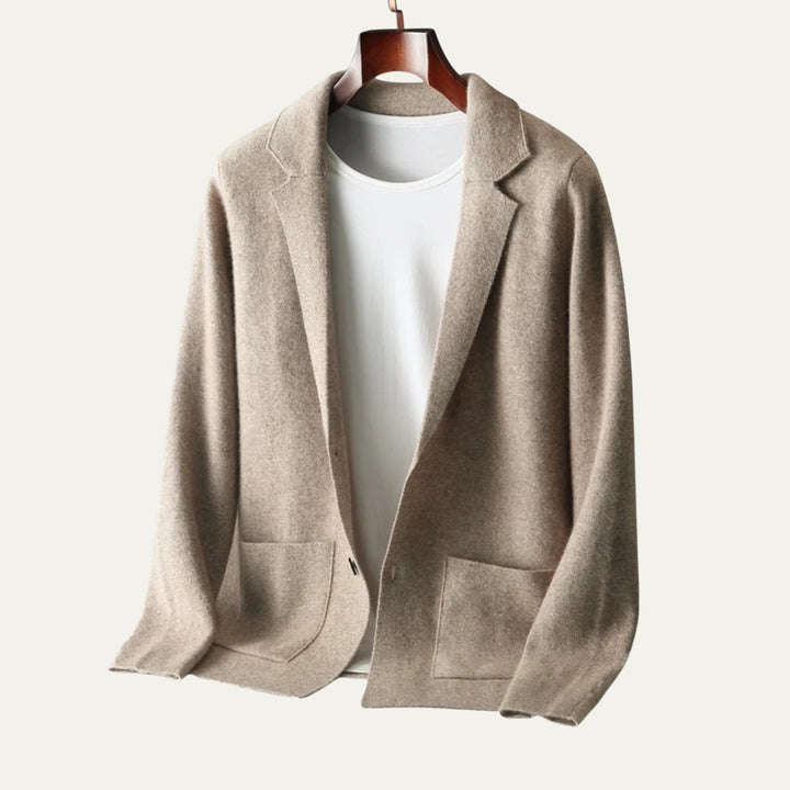 Notch Lapel Knit Blazer Cardigan with Patch Pockets