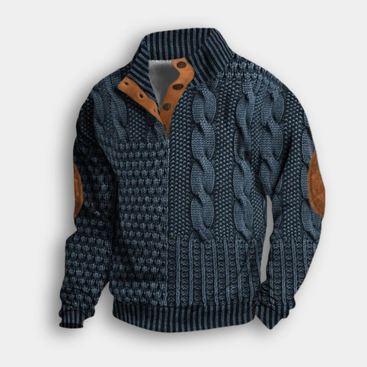 Cable Knit Snap Collar Sweater