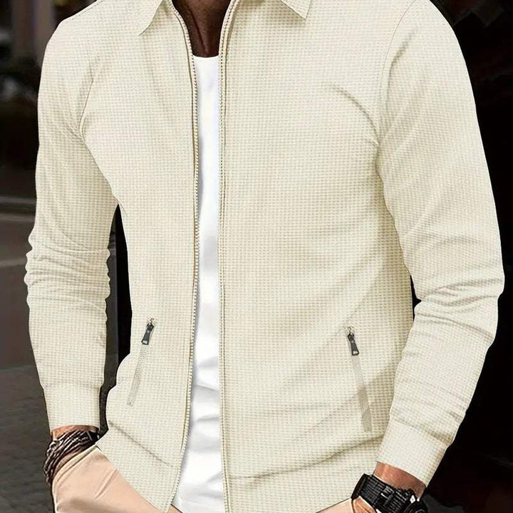 Waffle-Texture Zip Collar Overshirt