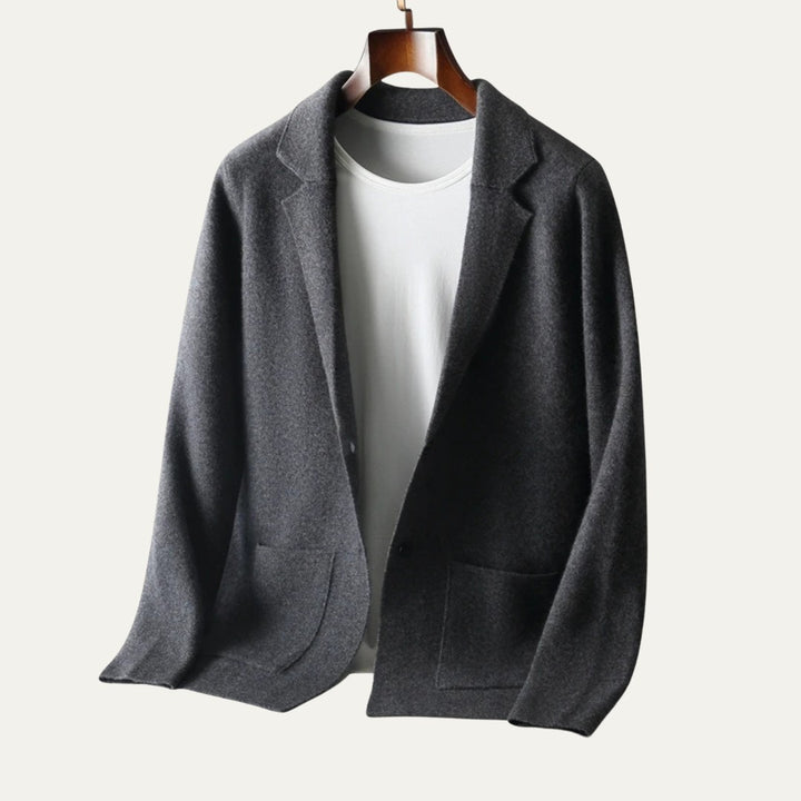 Notch Lapel Knit Blazer Cardigan with Patch Pockets