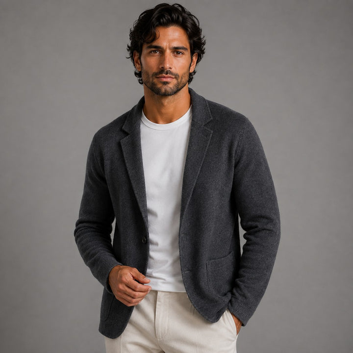 Notch Lapel Knit Blazer Cardigan with Patch Pockets