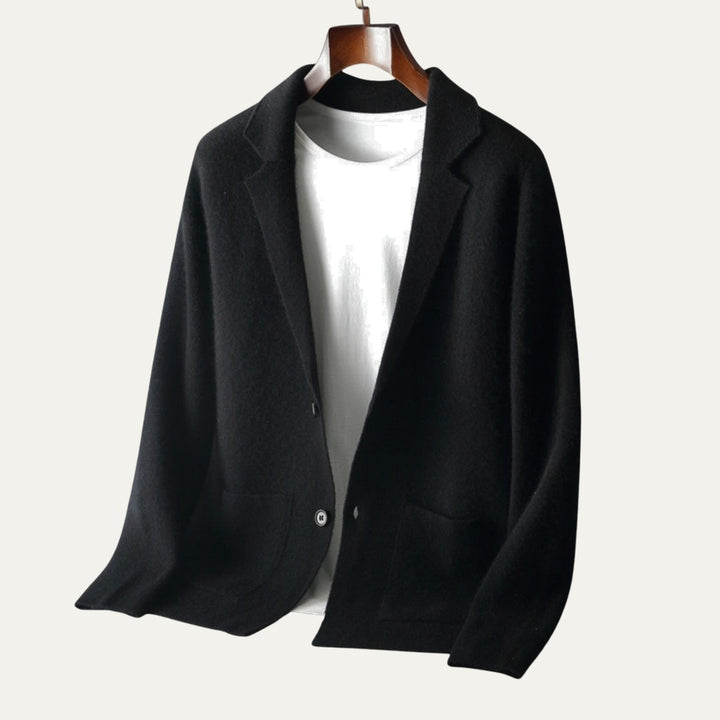 Notch Lapel Knit Blazer Cardigan with Patch Pockets