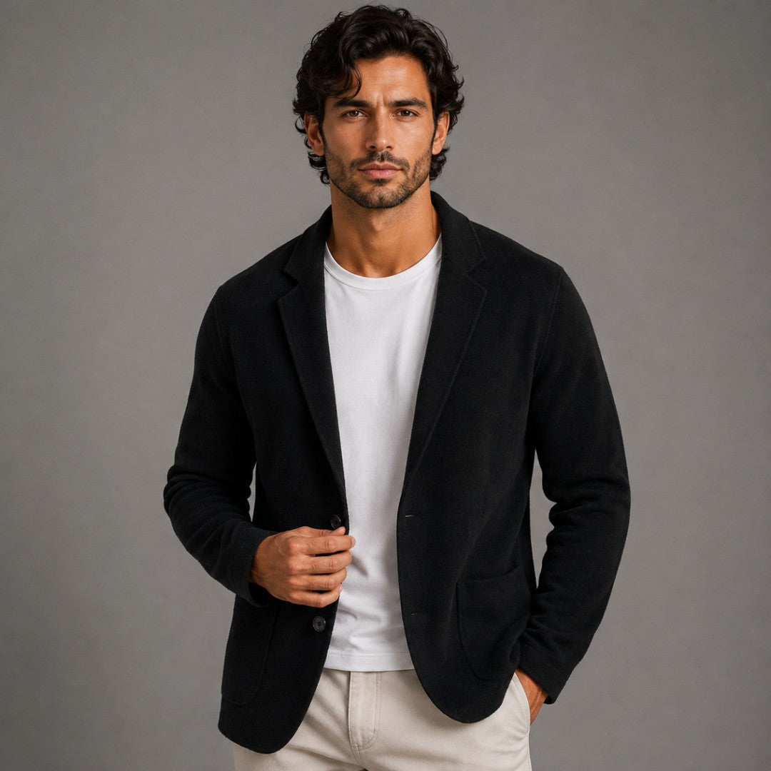 Notch Lapel Knit Blazer Cardigan with Patch Pockets