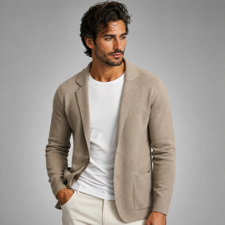 Notch Lapel Knit Blazer Cardigan with Patch Pockets