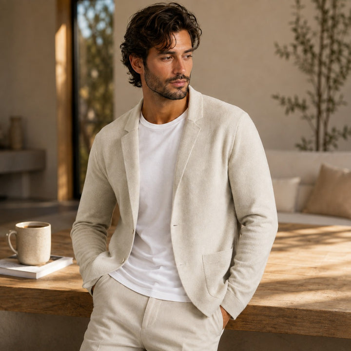 Notch Lapel Knit Blazer Cardigan with Patch Pockets