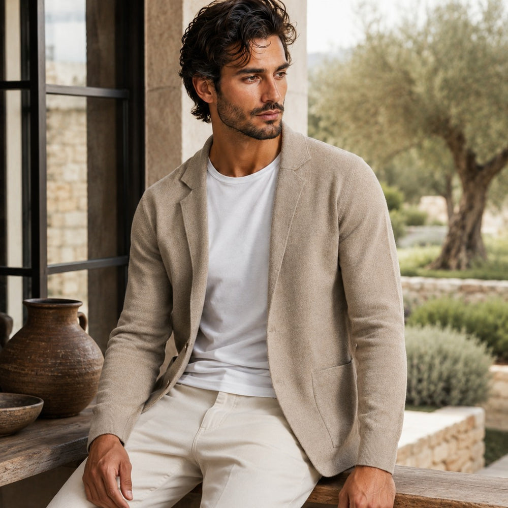 Notch Lapel Knit Blazer Cardigan with Patch Pockets