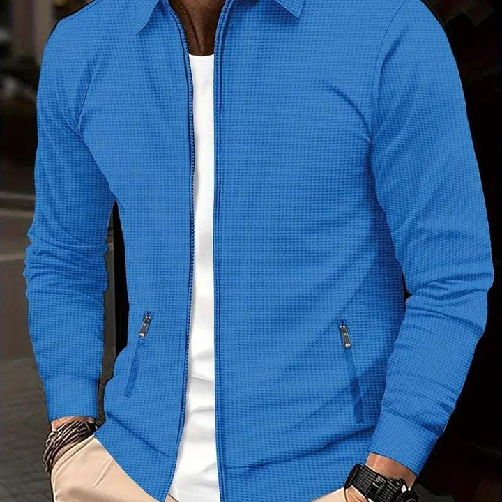 Waffle-Texture Zip Collar Overshirt