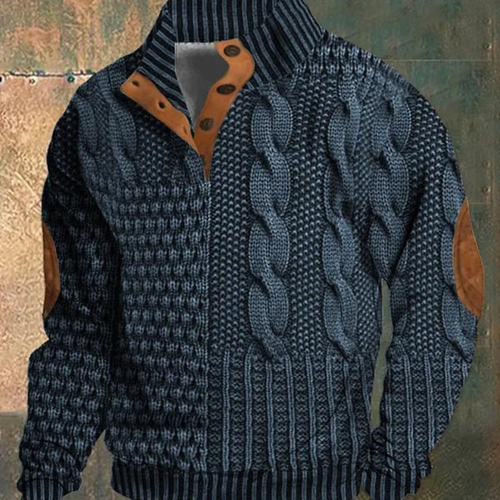 Cable Knit Snap Collar Sweater