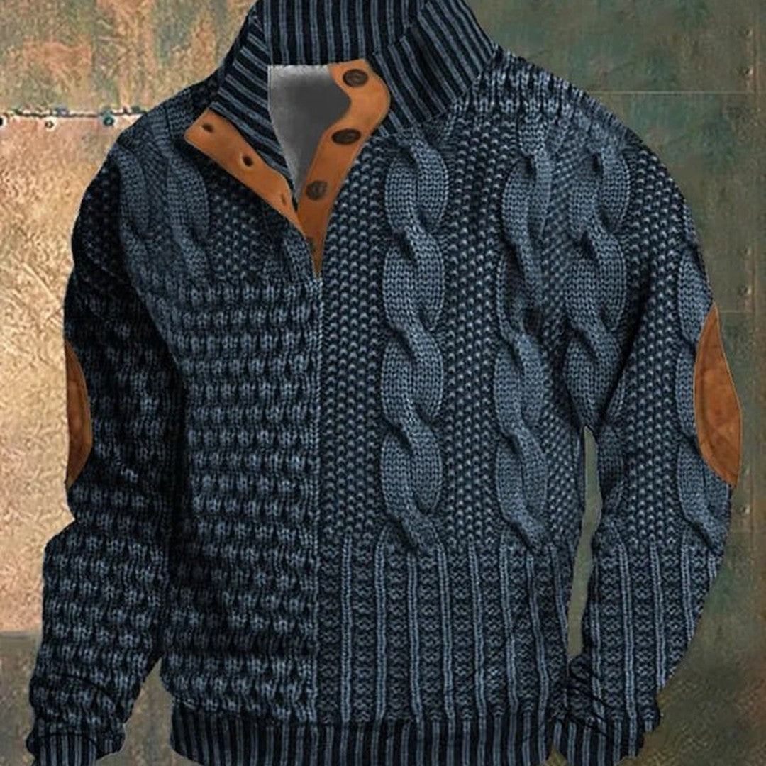 Cable Knit Snap Collar Sweater