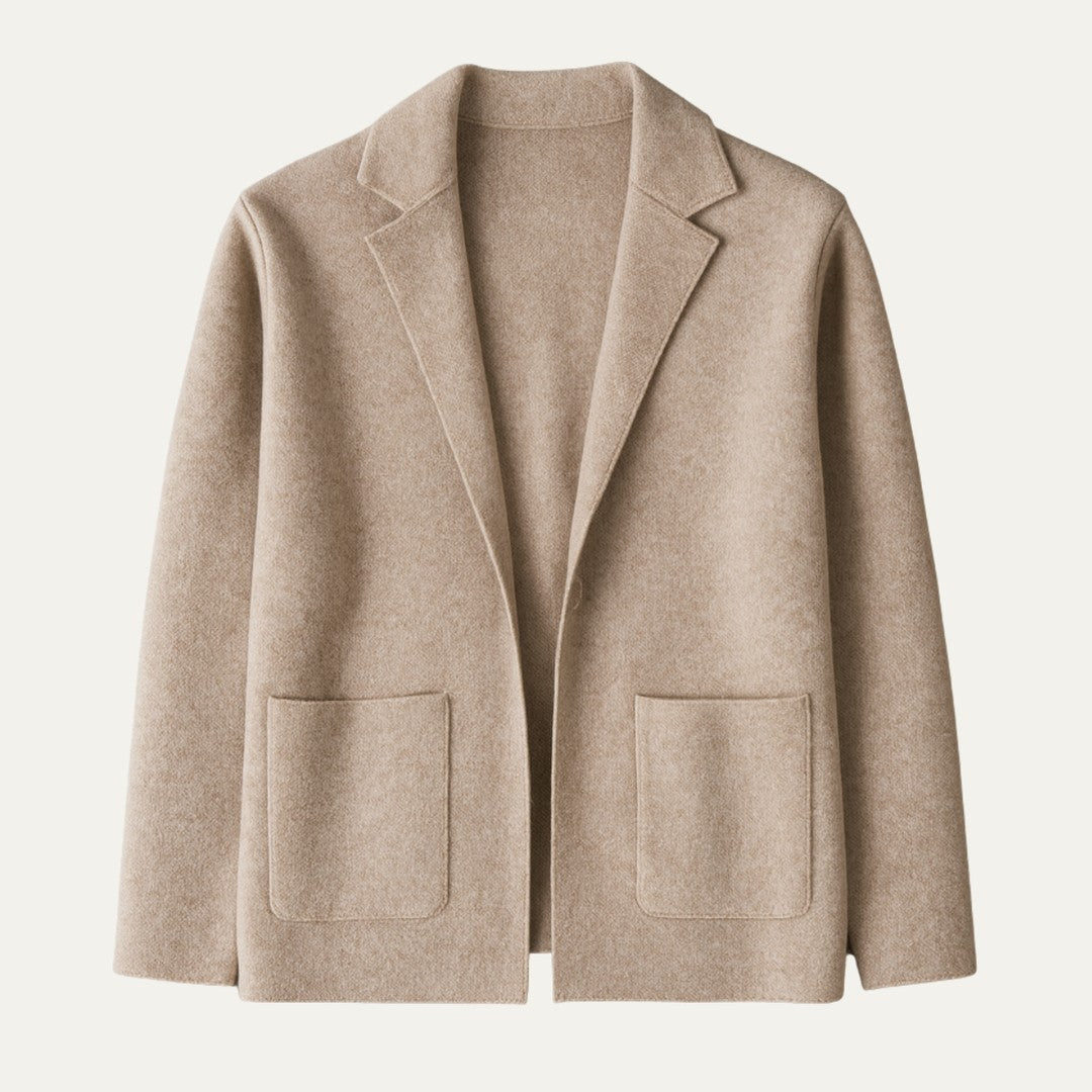 Notch Lapel Knit Blazer Cardigan with Patch Pockets