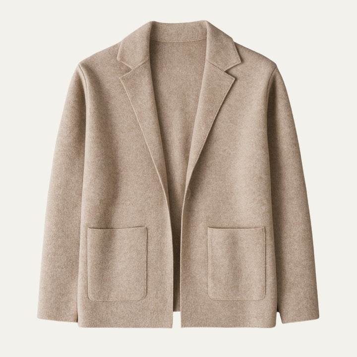 Notch Lapel Knit Blazer Cardigan with Patch Pockets