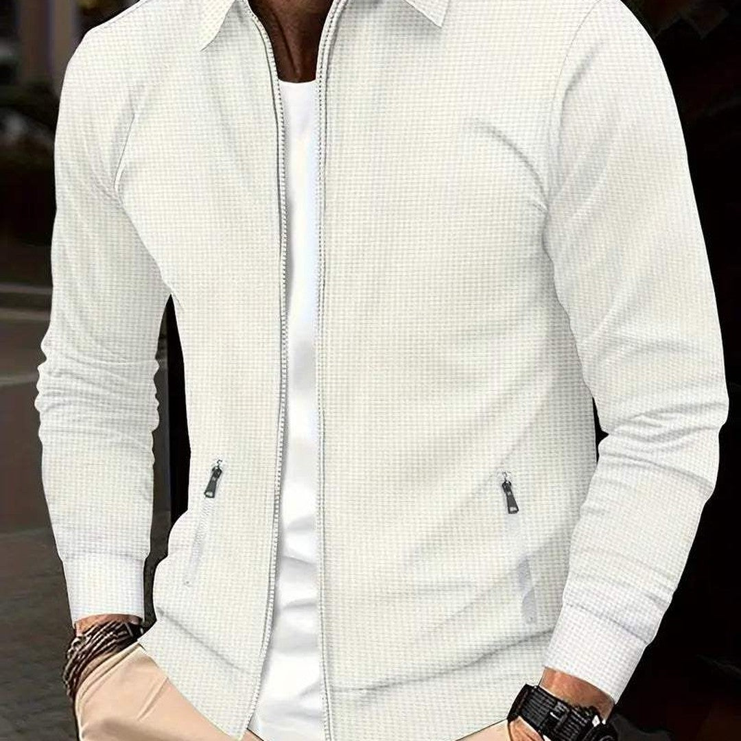 Waffle-Texture Zip Collar Overshirt