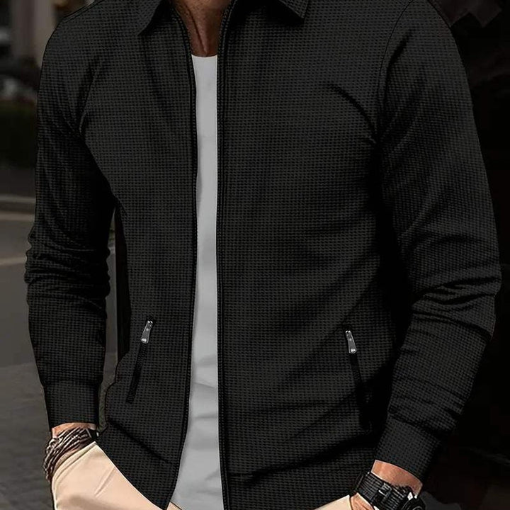 Waffle-Texture Zip Collar Overshirt