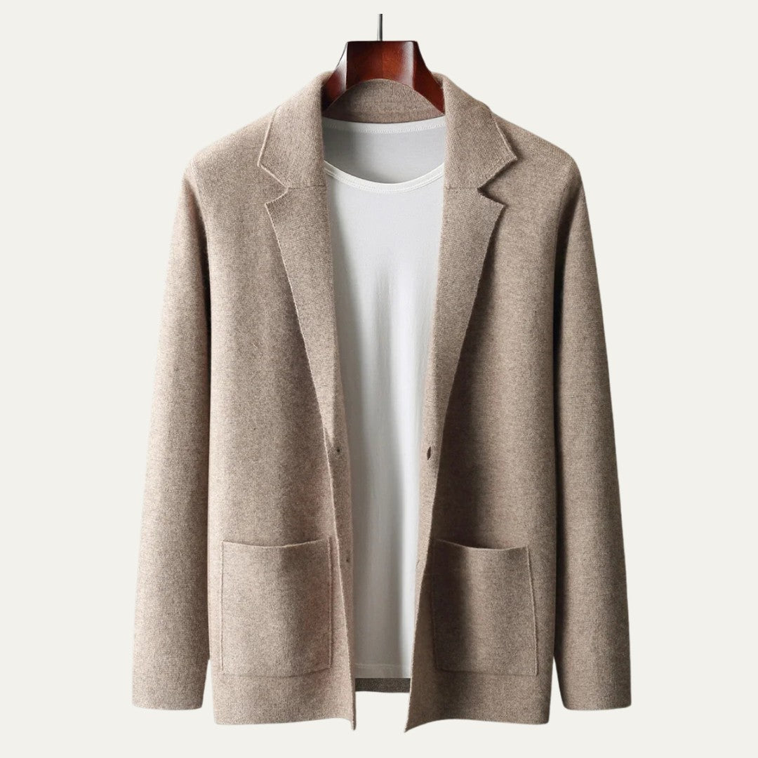 Notch Lapel Knit Blazer Cardigan with Patch Pockets