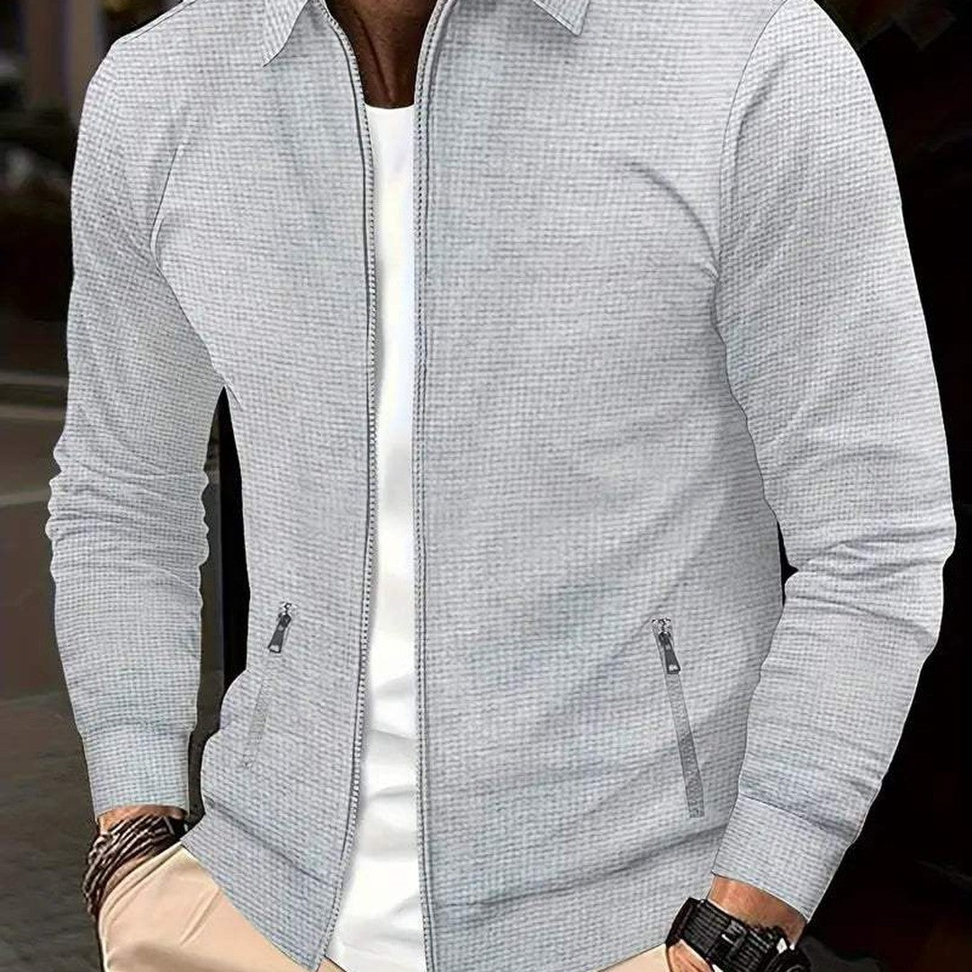 Waffle-Texture Zip Collar Overshirt