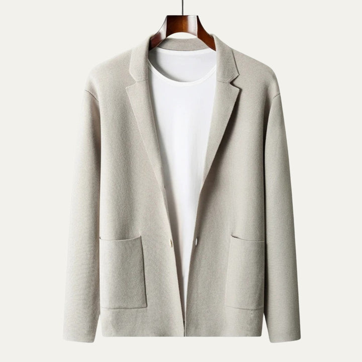 Notch Lapel Knit Blazer Cardigan with Patch Pockets