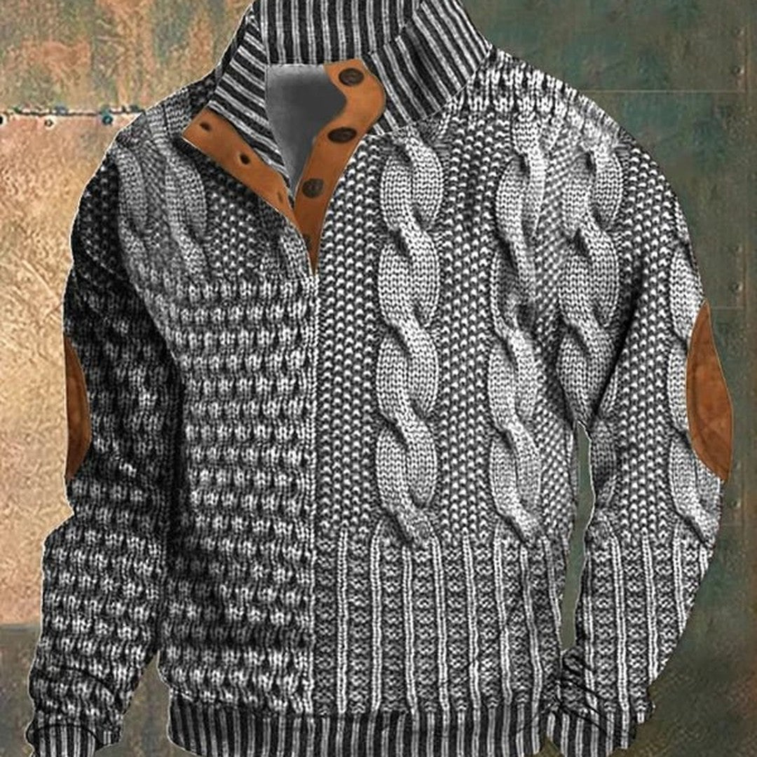 Cable Knit Snap Collar Sweater