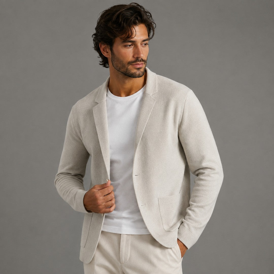 Notch Lapel Knit Blazer Cardigan with Patch Pockets
