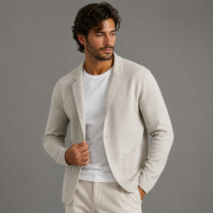 Notch Lapel Knit Blazer Cardigan with Patch Pockets