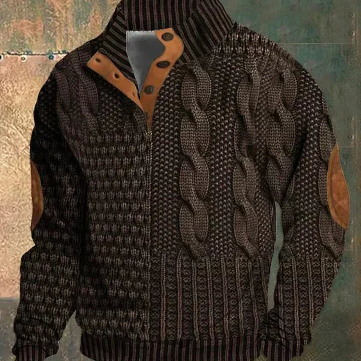 Cable Knit Snap Collar Sweater