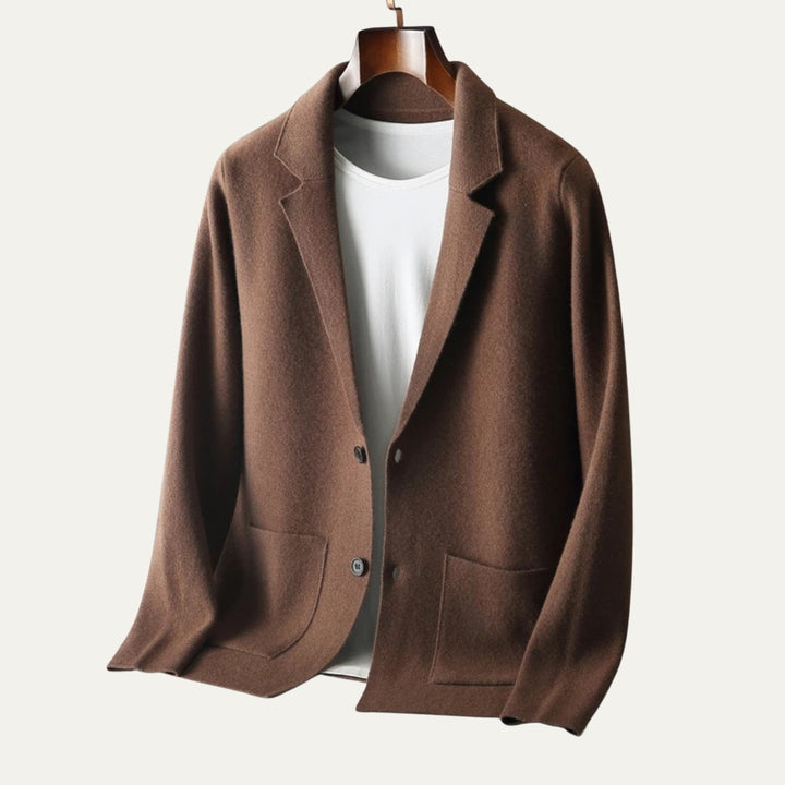 Notch Lapel Knit Blazer Cardigan with Patch Pockets