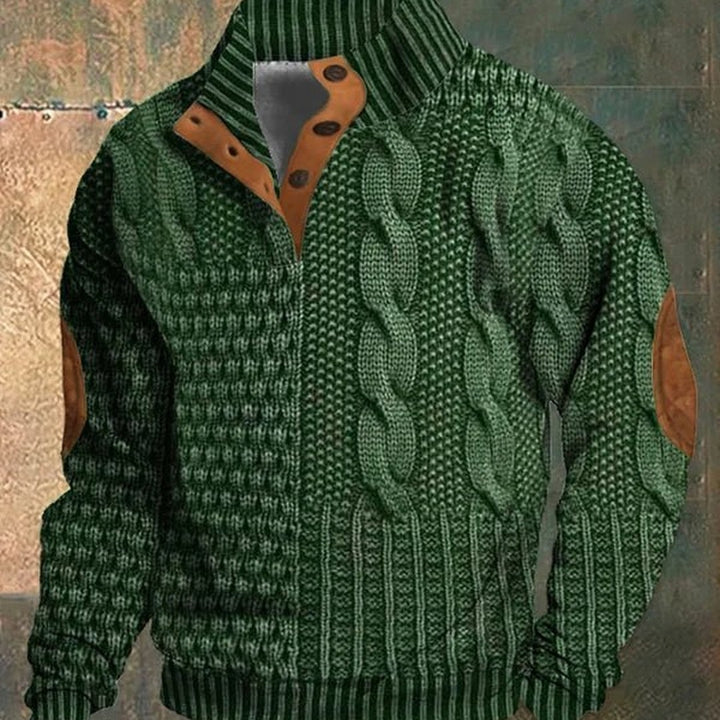Cable Knit Snap Collar Sweater