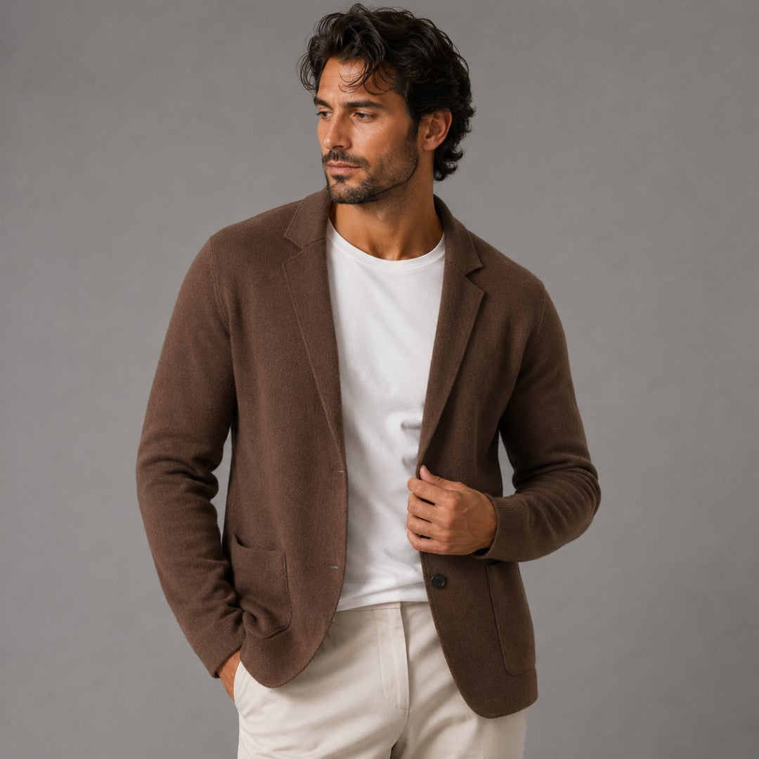 Notch Lapel Knit Blazer Cardigan with Patch Pockets