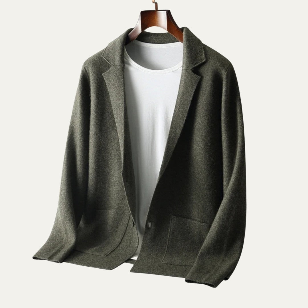 Notch Lapel Knit Blazer Cardigan with Patch Pockets