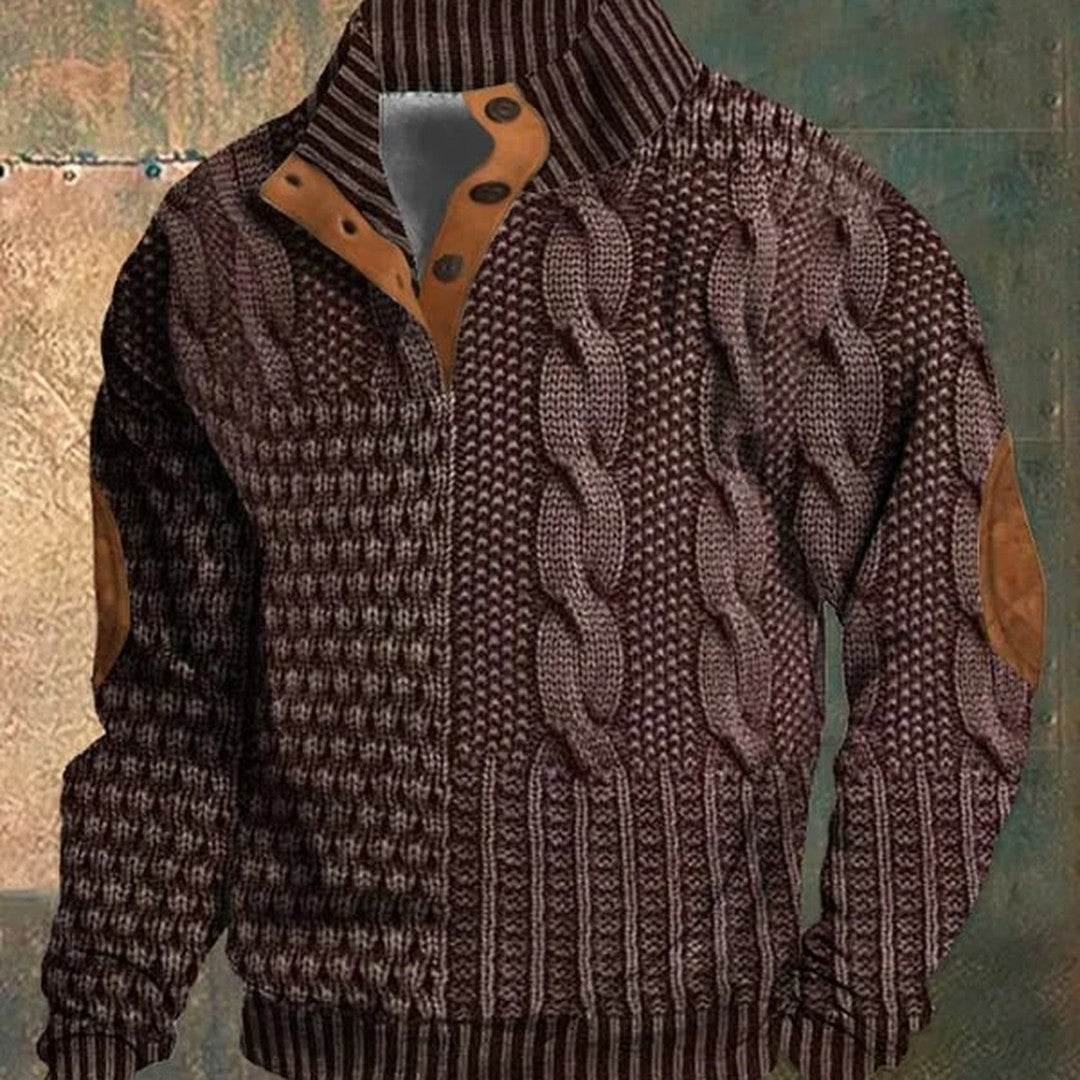 Cable Knit Snap Collar Sweater