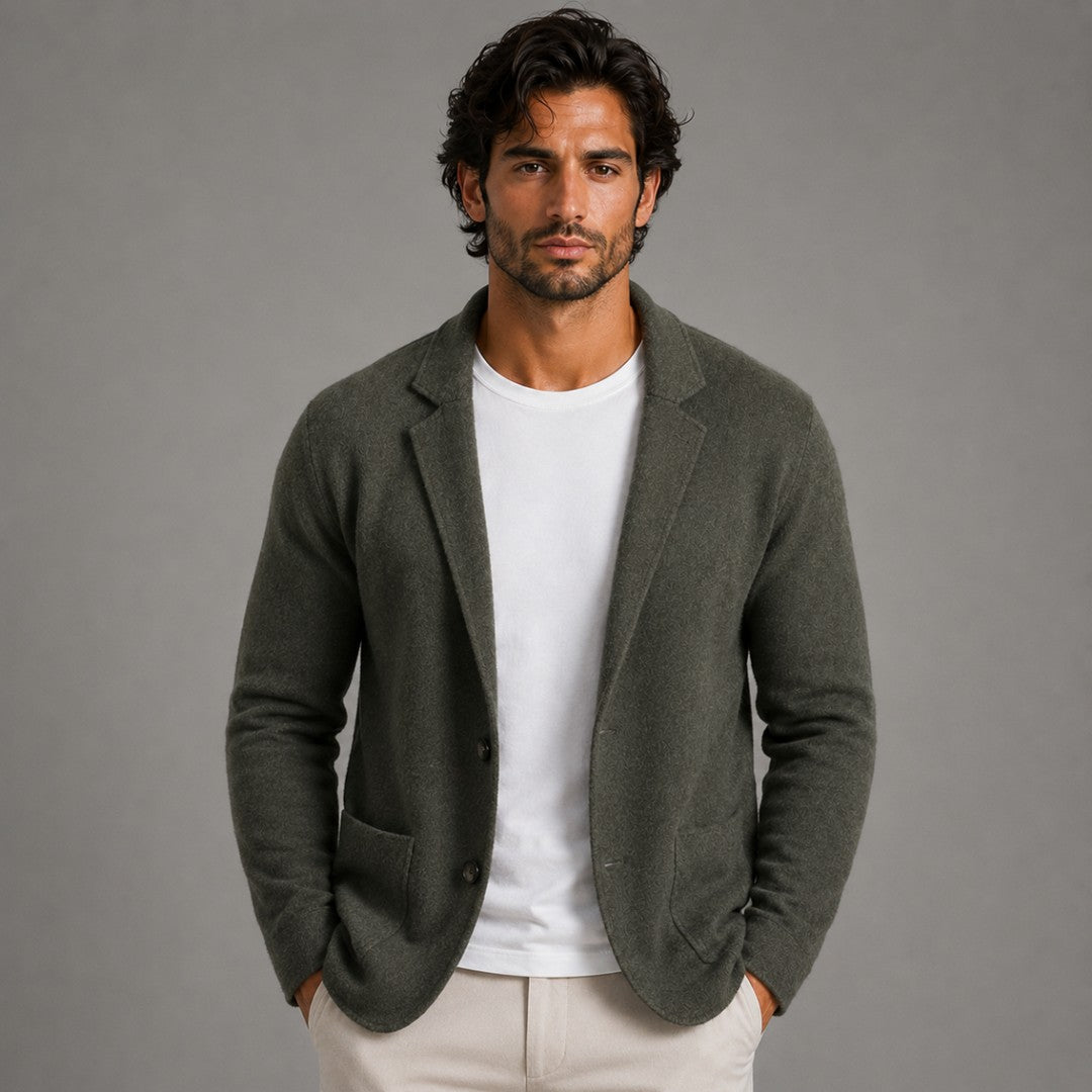 Notch Lapel Knit Blazer Cardigan with Patch Pockets