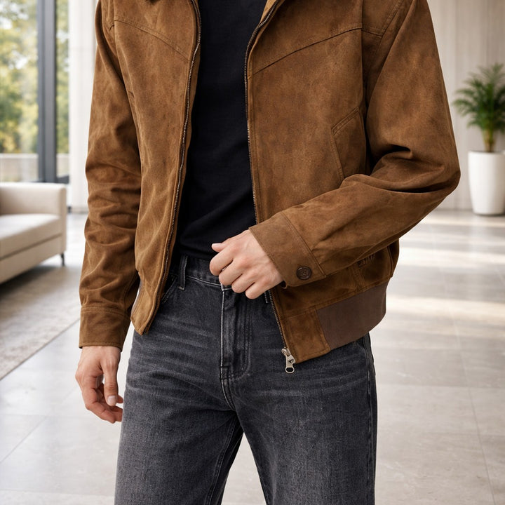 Suede-Look Collared Zip Jacket