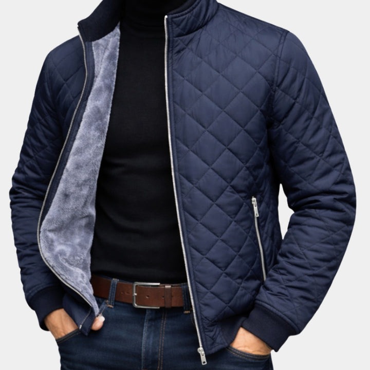 Diamond-Quilted Plush-Lined Zip Jacket