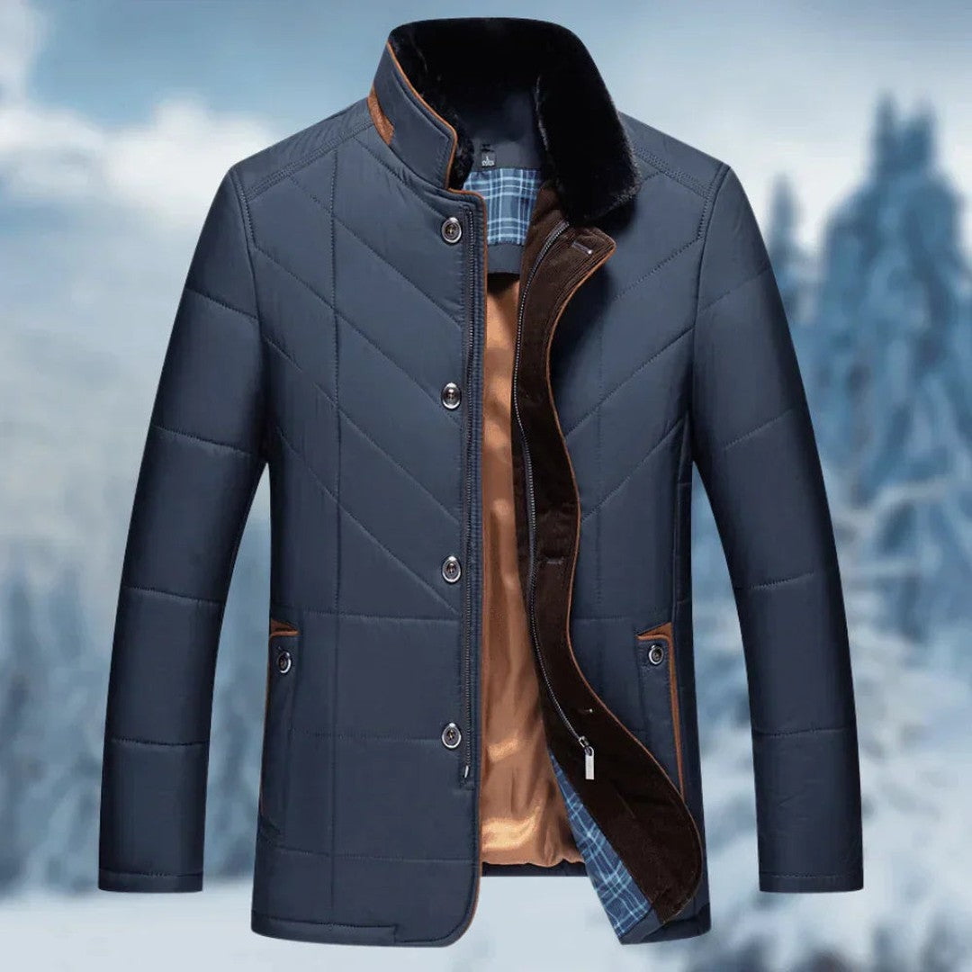 Brackenfield - Quilted Stand Collar Coat Corduroy Trim Zip Pockets