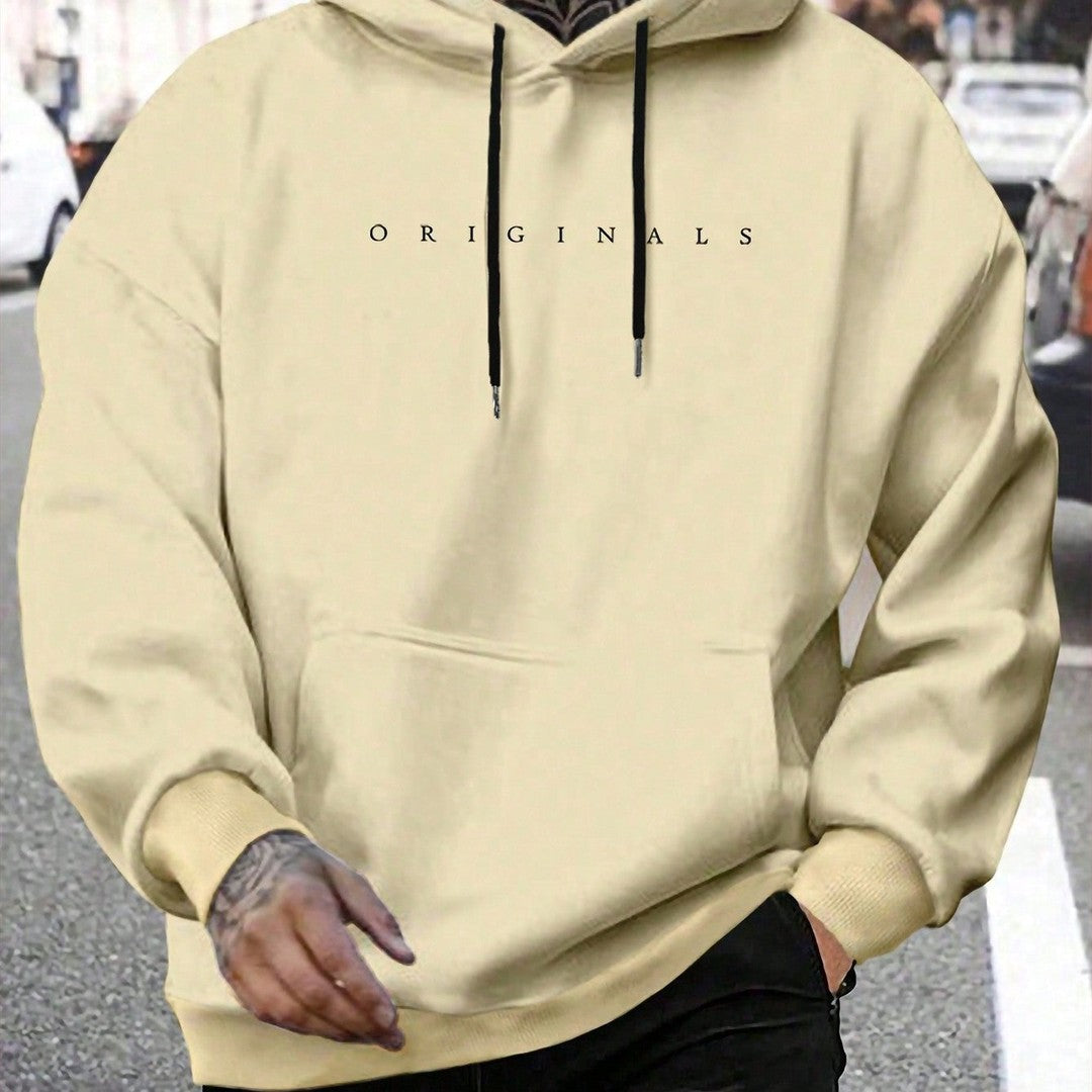 Graphic Print Hooded Sweatshirt - Beige