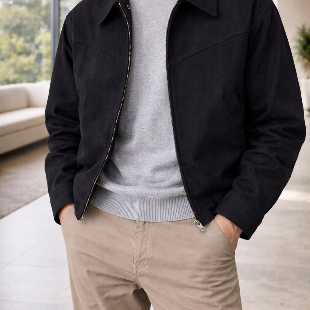 Suede-Look Collared Zip Jacket
