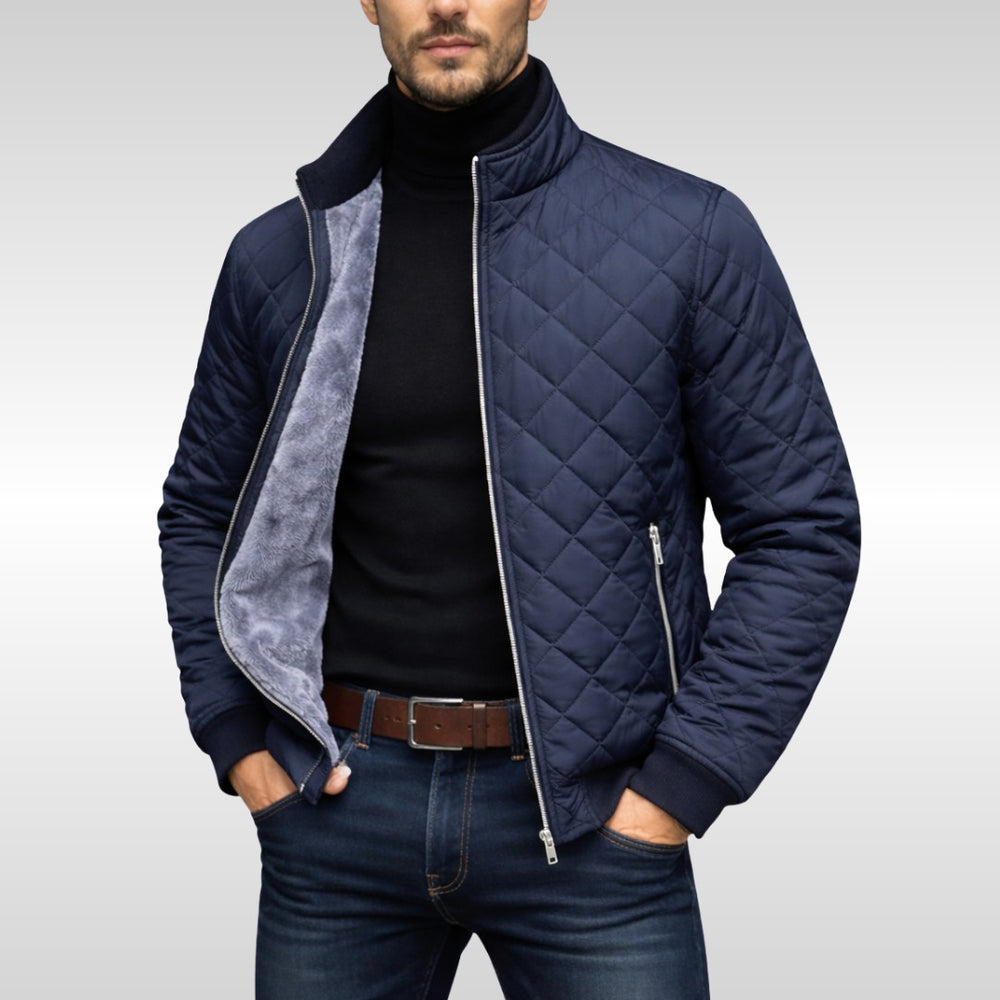 Diamond-Quilted Plush-Lined Zip Jacket