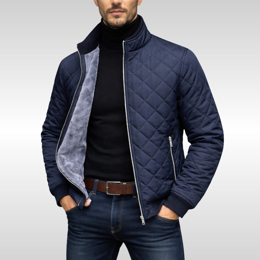 Diamond-Quilted Plush-Lined Zip Jacket