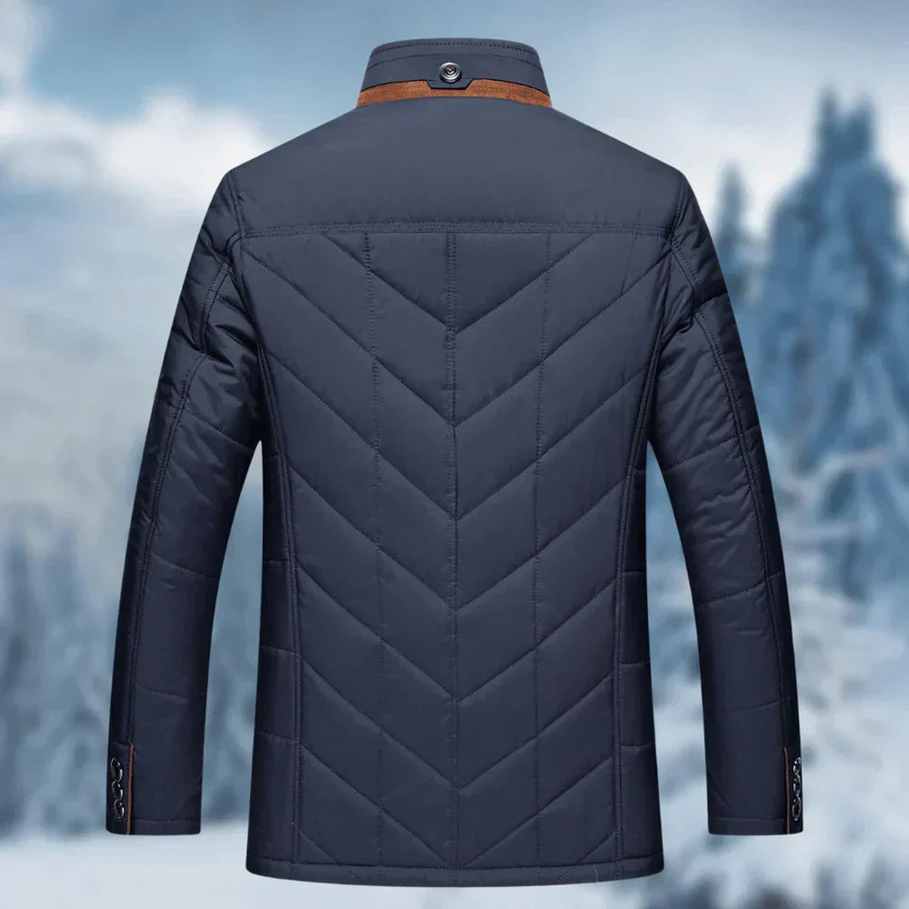 Brackenfield - Quilted Stand Collar Coat Corduroy Trim Zip Pockets