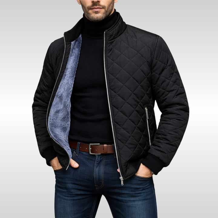 Diamond-Quilted Plush-Lined Zip Jacket