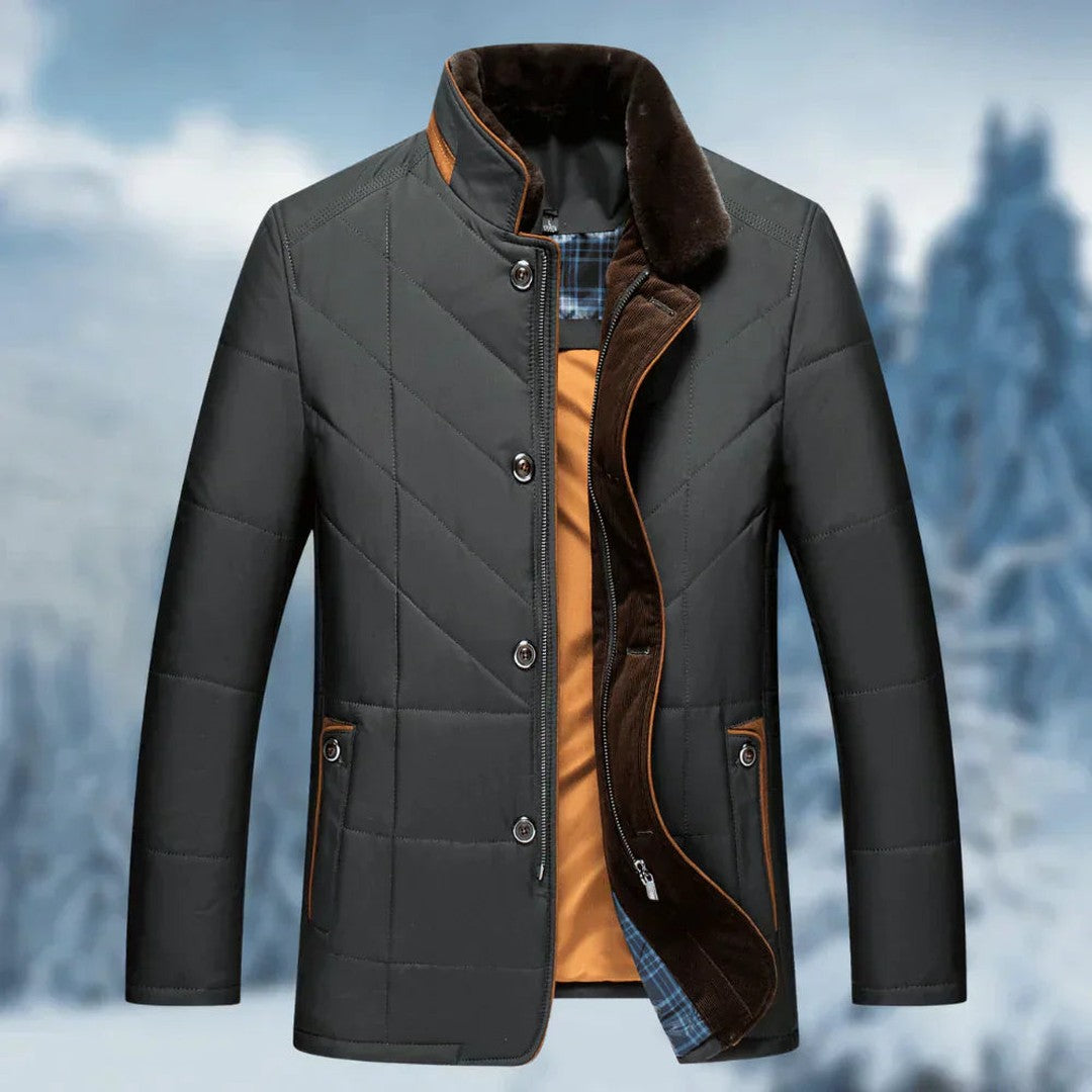 Brackenfield - Quilted Stand Collar Coat Corduroy Trim Zip Pockets