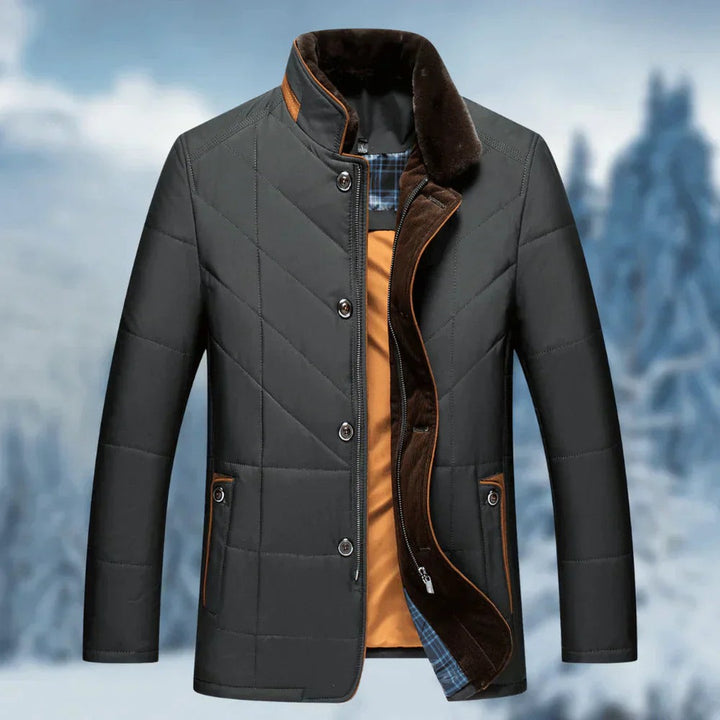 Brackenfield - Quilted Stand Collar Coat Corduroy Trim Zip Pockets