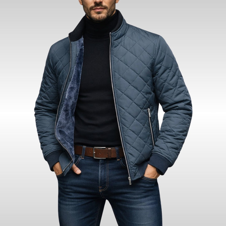 Diamond-Quilted Plush-Lined Zip Jacket
