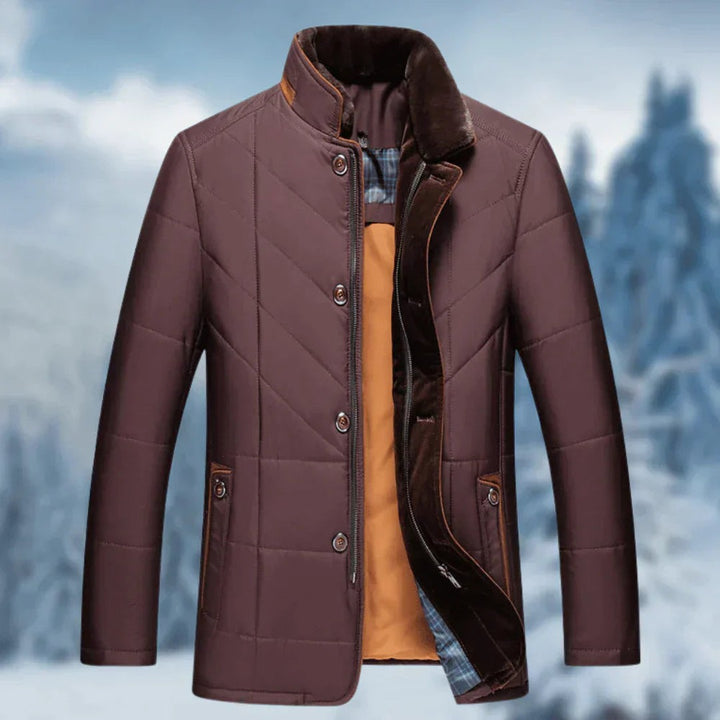 Brackenfield - Quilted Stand Collar Coat Corduroy Trim Zip Pockets