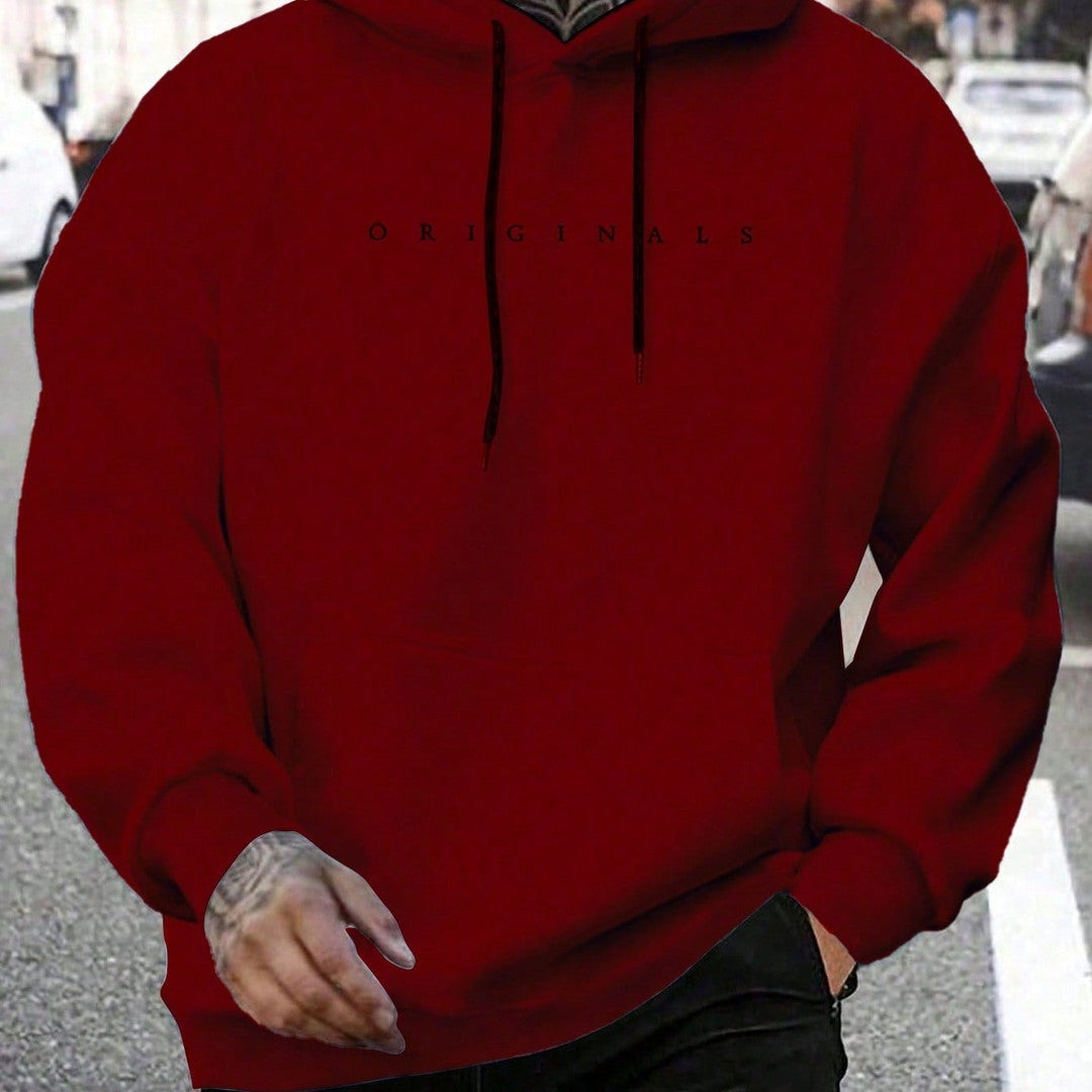 Graphic Print Hooded Sweatshirt - Red