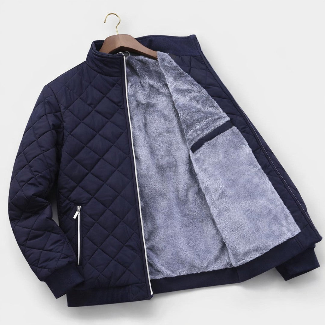 Diamond-Quilted Plush-Lined Zip Jacket